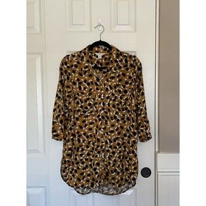 Khakis & Co Women’s Blouse Medium Work Shirt Loose Fit Button Down 3/4 Sleeve